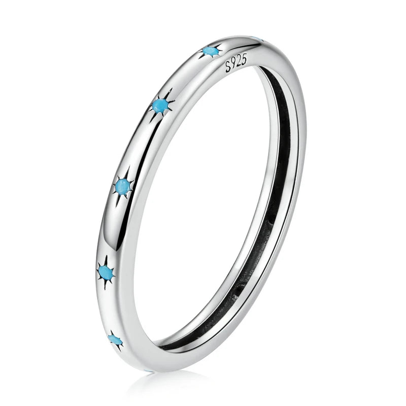 JEW034   Genuine 925 Sterling Silver Star  Women Turquoise Ring - Klixstore