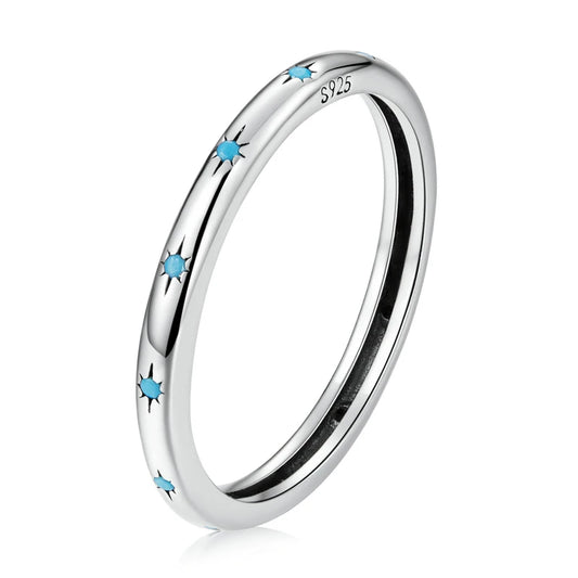 JEW034   Genuine 925 Sterling Silver Star  Women Turquoise Ring - Klixstore
