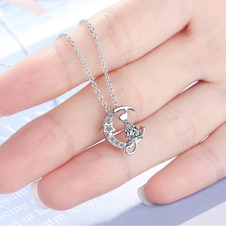 NEC 925 Sterling Silver Crystal Charm Necklace for Women