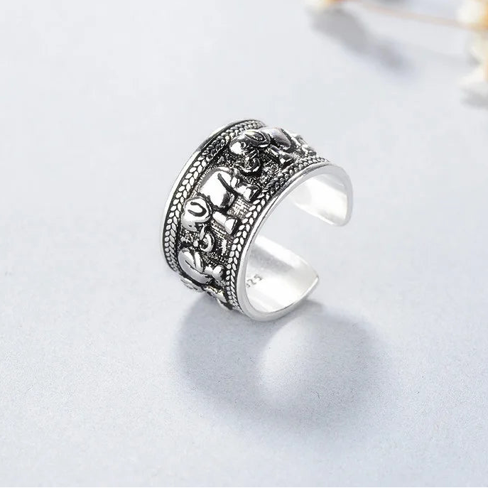 925 Sterling Silver Elephant Adjustable Ring for Women