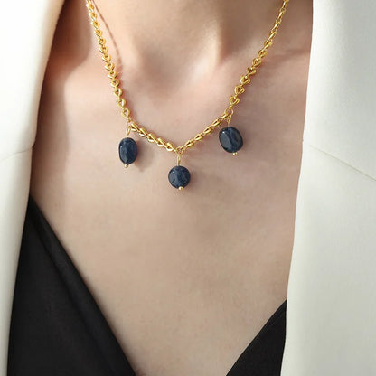 18k Gold Agate Pendant Chain Necklace for Women