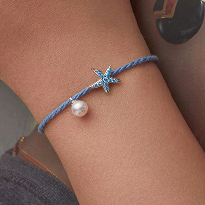 925 Silver Starfish Pearl Adjustable Bracelet