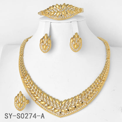 18K Gold Plated Leaf Bridal Jewelry Set