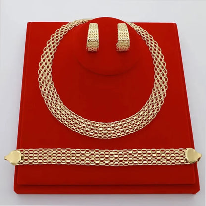 Women's African Gold Jewelry Set – Necklace, Bracelet & Earrings