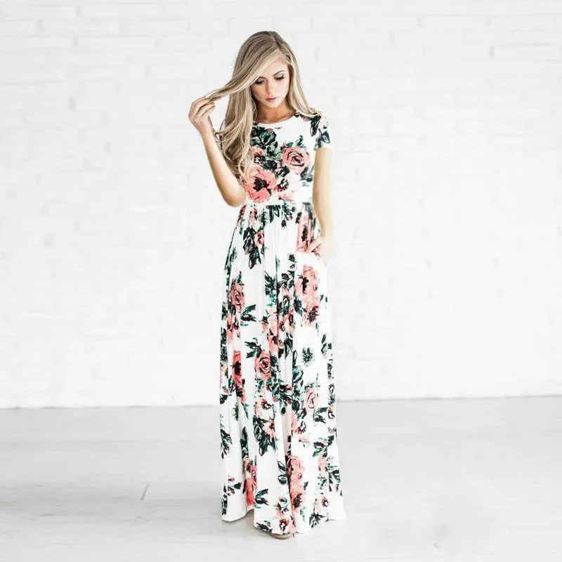 White Floral Boho Maxi Dress for Women 2025