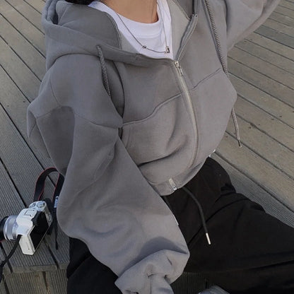 Y2K Zip Up Oversized Crop Hoodie for Women