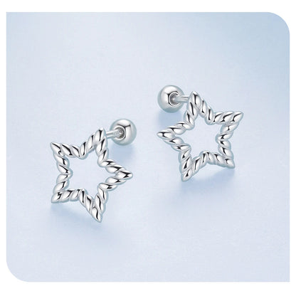 JEW027ER        
 925 Sterling Silver Vintage Texture Heart Stud Earrings for Women, Hollowed Star Earring - Klixstore