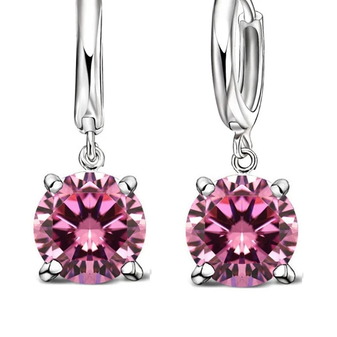 925 Silver CZ Crystal Round Earrings