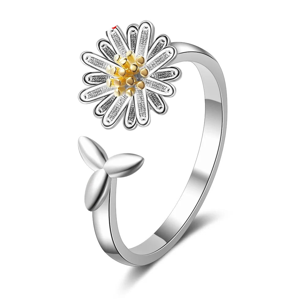 925 Sterling Silver Flower Adjustable Ring for Women