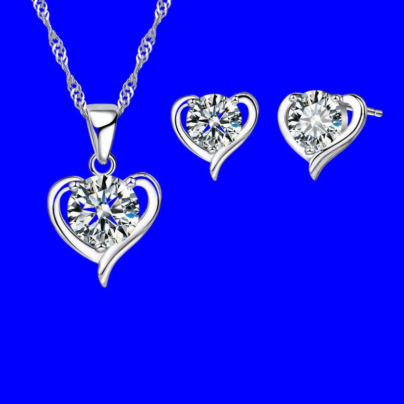 Heart Crystal 925 Sterling Silver Jewelry Set – Elegant Wedding & Engagement Gift