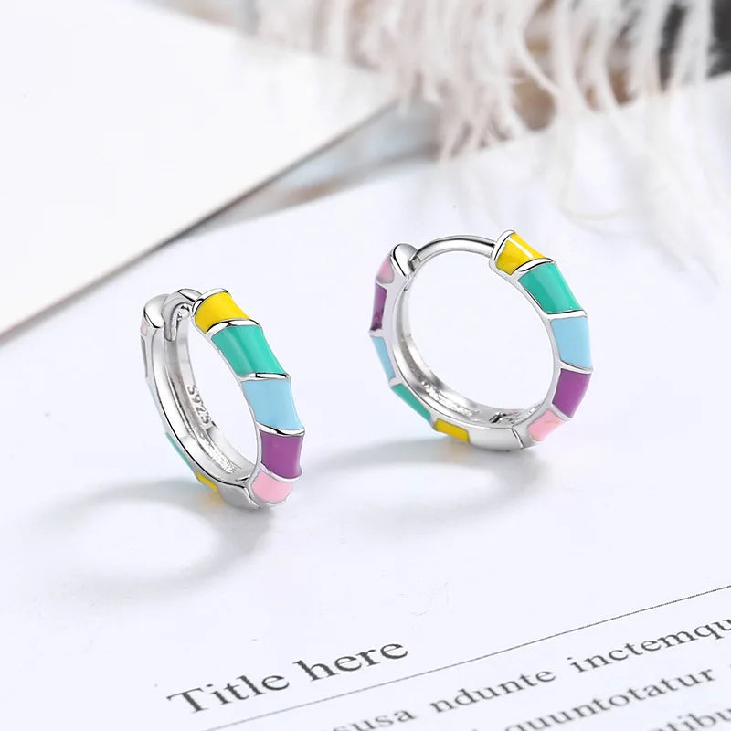 925 Sterling Silver Rainbow Round Earrings for Women