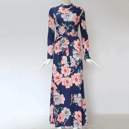 Boho Floral Print Long Sleeve Maxi Dress