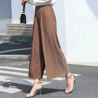 Elastic Waist Pleated Wide Leg Skirt Pants