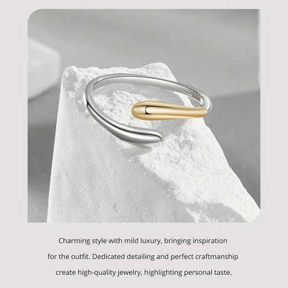 JEW007R   925 Sterling Silver Two-Tone Waterdrop Open Adjustable Ring - Klixstore