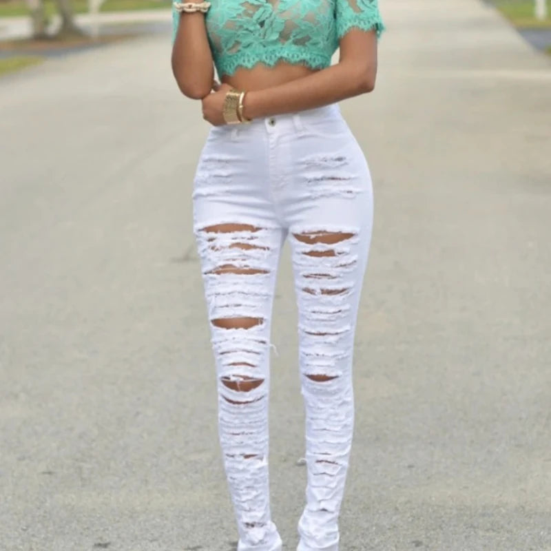Women's High Waist Skinny Ripped Jeans 2025