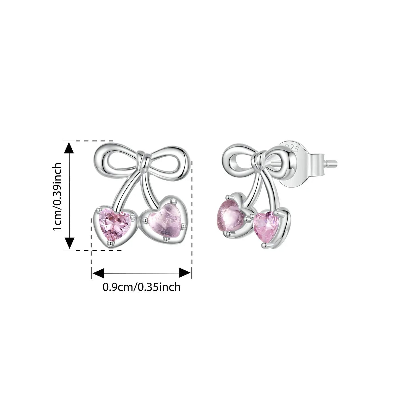 JEW018ER       BAMOER 925 Sterling Silver Pink Heart Cherry Stud Earrings Bowknot Hoop Earrings - Klixstore