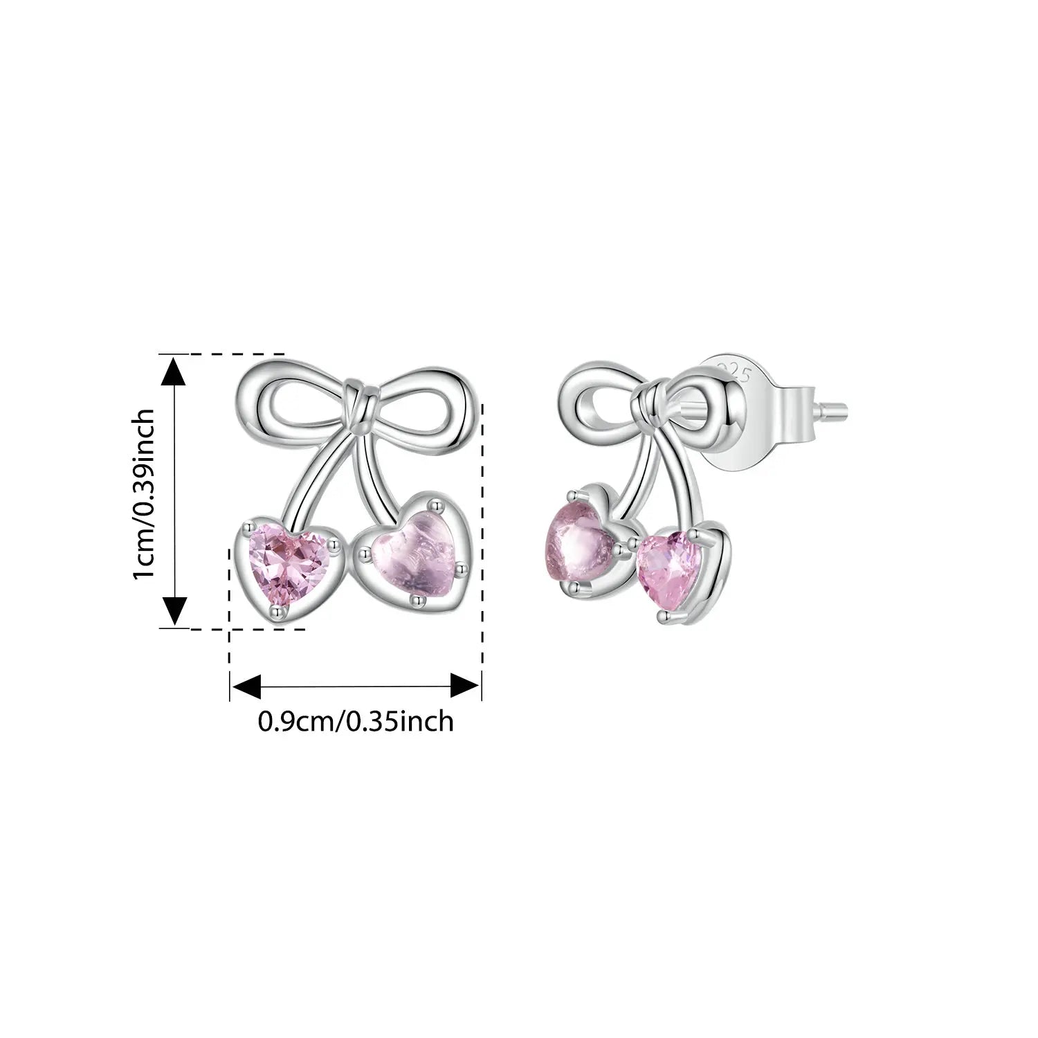 JEW018ER       BAMOER 925 Sterling Silver Pink Heart Cherry Stud Earrings Bowknot Hoop Earrings - Klixstore