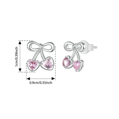 JEW018ER       BAMOER 925 Sterling Silver Pink Heart Cherry Stud Earrings Bowknot Hoop Earrings - Klixstore