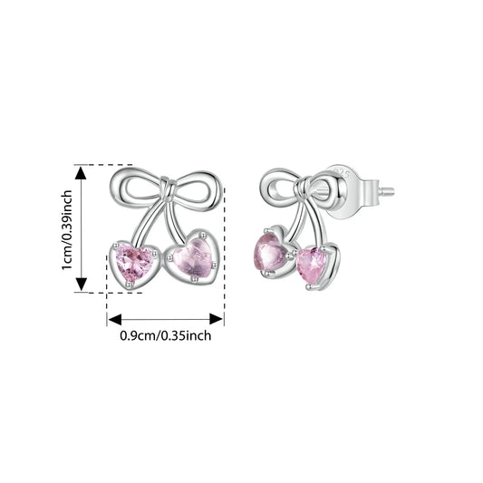 JEW018ER       BAMOER 925 Sterling Silver Pink Heart Cherry Stud Earrings Bowknot Hoop Earrings - Klixstore
