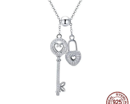 925 Silver Key of Heart Pendant Necklace