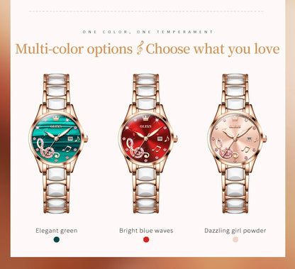 OLEVS Ceramic Musical-Note Women’s Quartz Watch