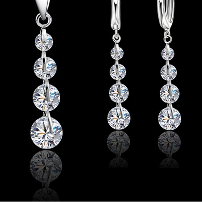 round CZ Crystal Necklace & Hoop Earrings Set in 925 Sterling Silver