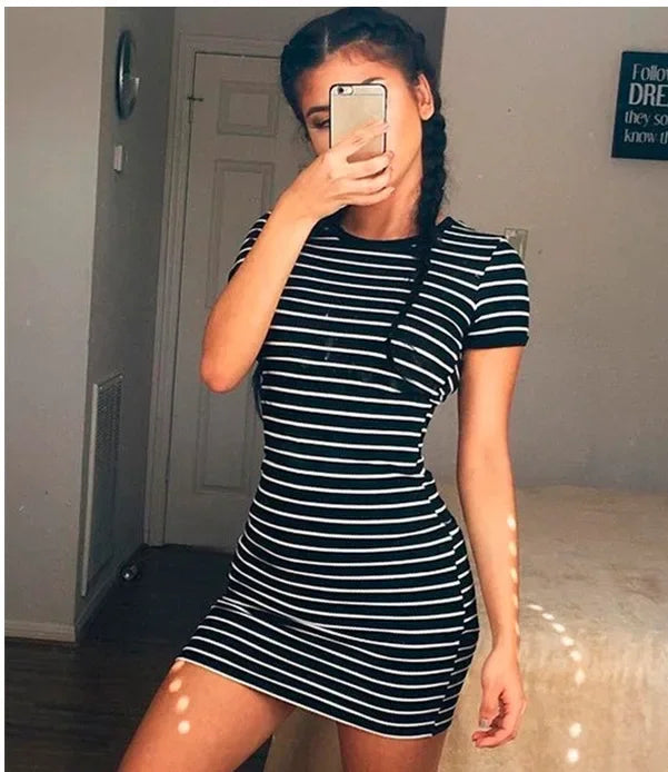 Striped Slim Fit Casual Summer Dress