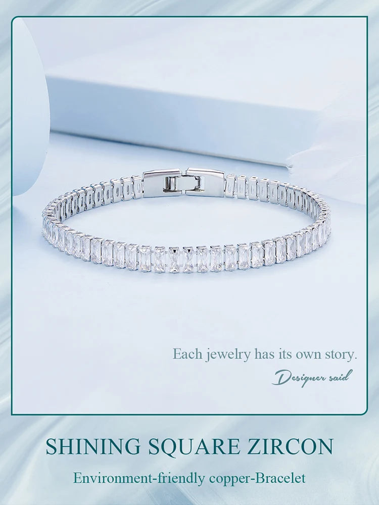 Platinum Plated Shining Square Zircon Bracelet