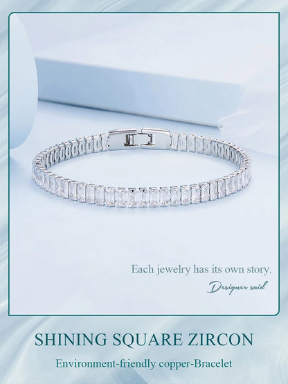 Platinum Plated Shining Square Zircon Bracelet