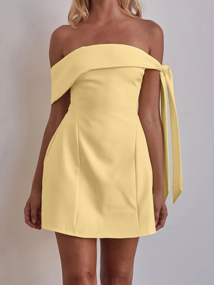 Yellow Strapless Off Shoulder Bandage Party Dress