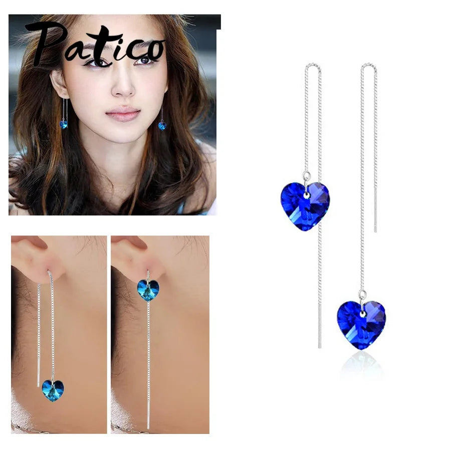 CZ Crystal Long Drop Earrings for Women