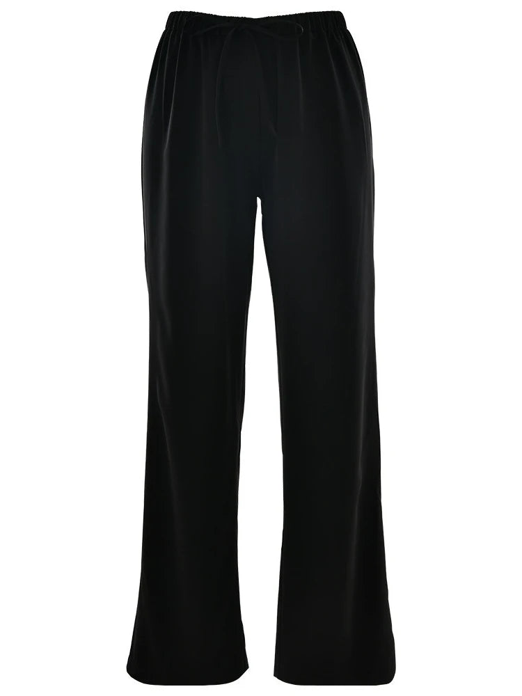 CLO001PT Elegant Women Drawstring Long Trousers Streetwear Fashion Female Clothing High Waist Lace-up Solid Color Pants - Klixstore