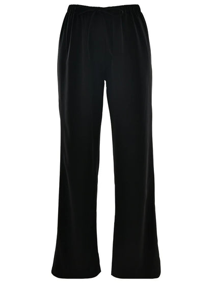 CLO001PT Elegant Women Drawstring Long Trousers Streetwear Fashion Female Clothing High Waist Lace-up Solid Color Pants - Klixstore