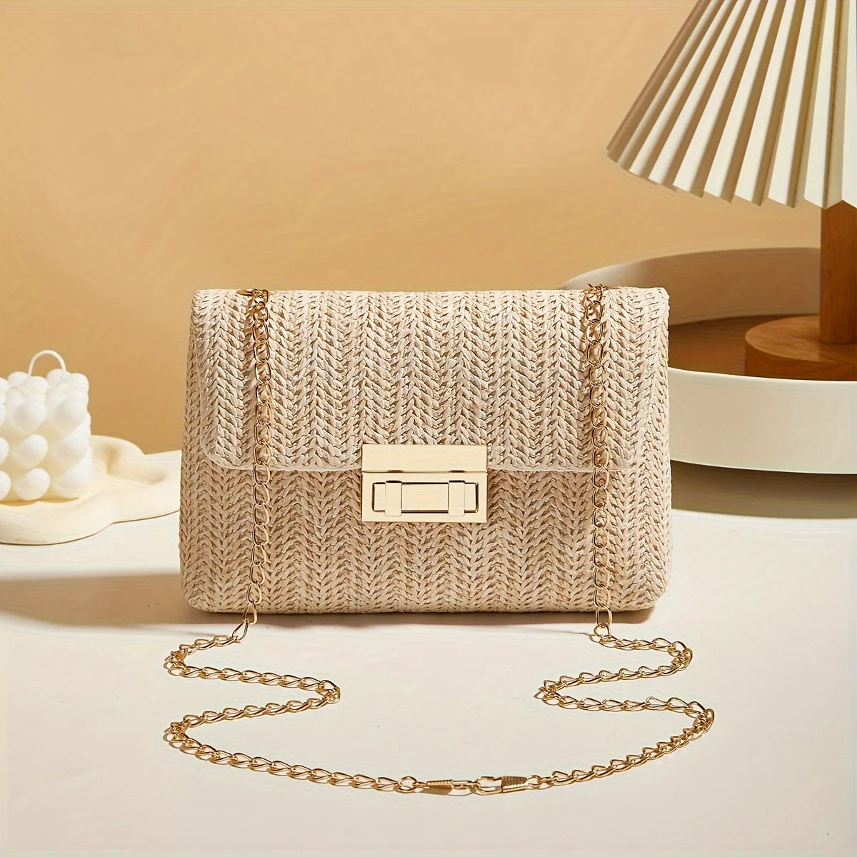 Women's Woven Straw Crossbody Bag | Handwoven Shoulder Purse with Lock Closure