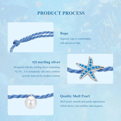 925 Silver Starfish Pearl Adjustable Bracelet
