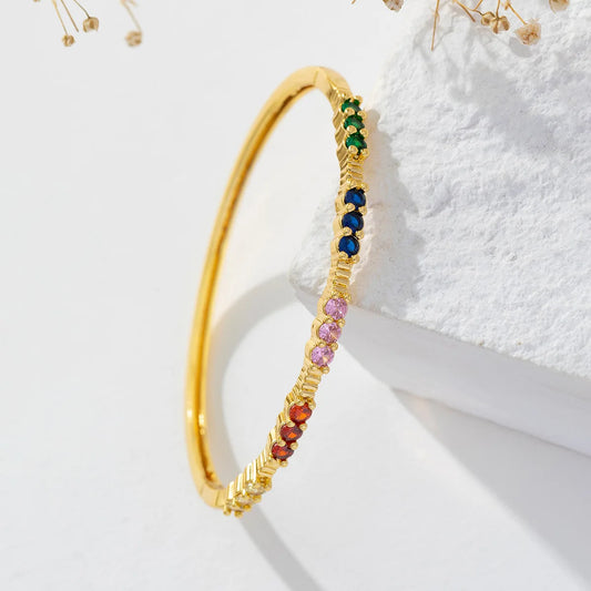 Colored Zircon Gold Bangle