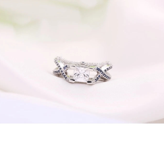 Luxury 925 Sterling Silver Square Bridal Ring for Women