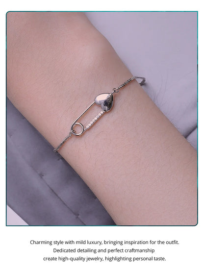 JEW006AX  925 Sterling Silver Heart-Shaped Button Pin Bracelet and Earrings Jewelry Set for Women Original Design Fine Jewelry Gift - Klixstore