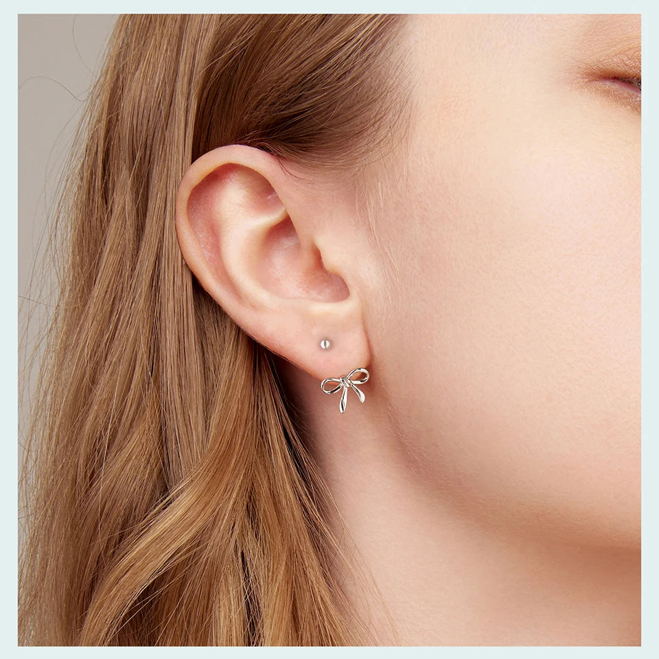 JEW018ER       BAMOER 925 Sterling Silver Pink Heart Cherry Stud Earrings Bowknot Hoop Earrings - Klixstore