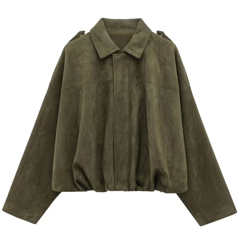 Cropped Suede Bomber Jacket for Women