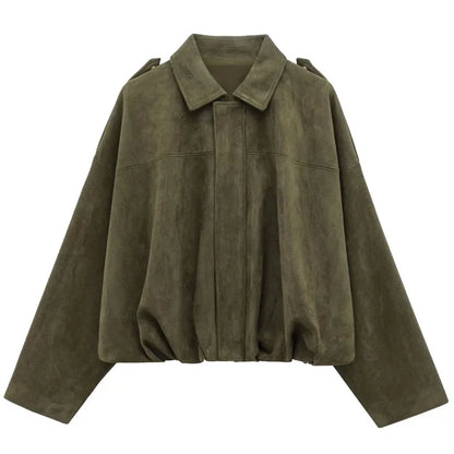 Cropped Suede Bomber Jacket for Women