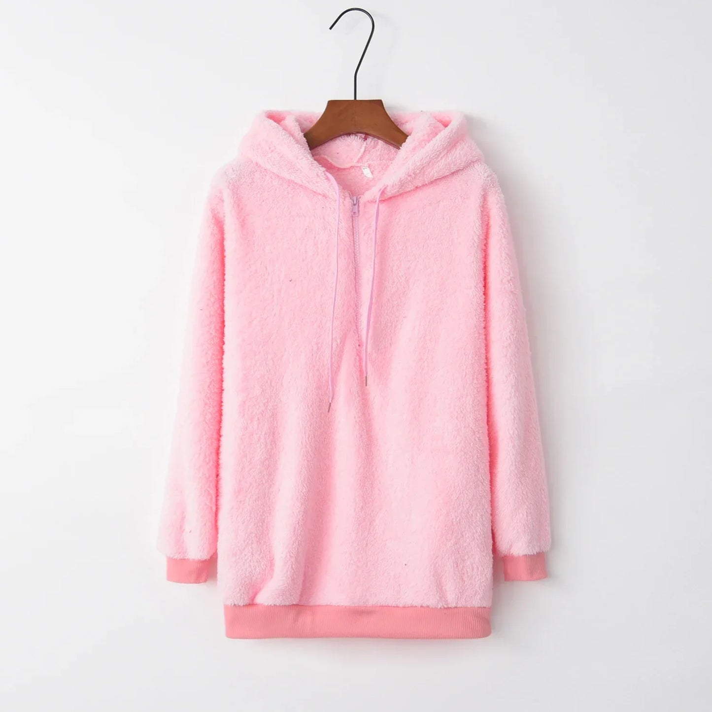 Plush Hooded Loose Sweatshirt Jacket for Women