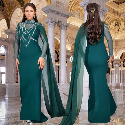 Elegant Rhinestone Mermaid Shawl Dress