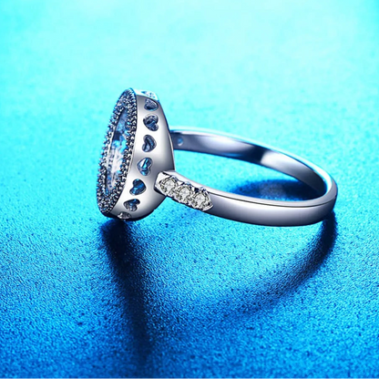  Hollow Round 925 Silver Rhinestone Ring for Women