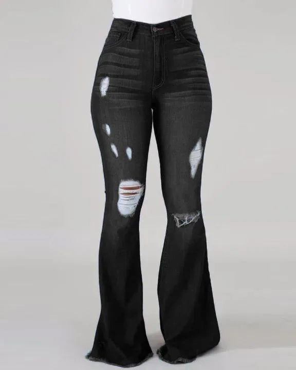 Women’s High Waist Ripped Flared Jeans