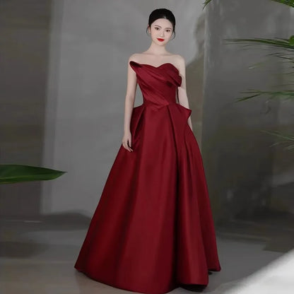 Elegant Satin Strapless Evening Party Dress