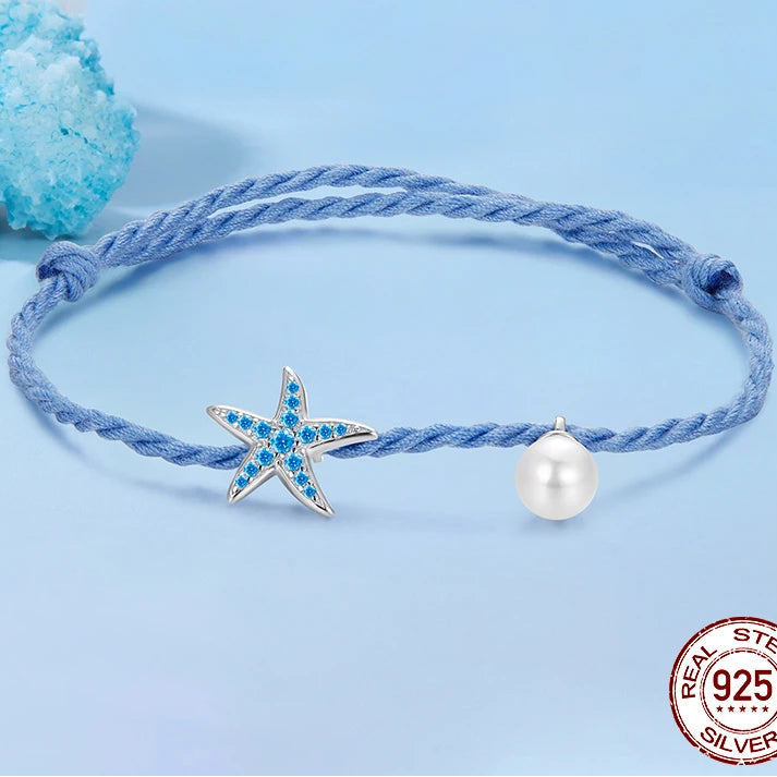 925 Silver Starfish Pearl Adjustable Bracelet