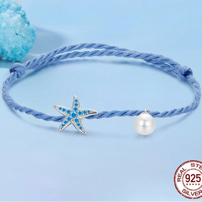 925 Silver Starfish Pearl Adjustable Bracelet