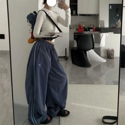 Retro Striped Wide Leg Baggy Pants for Women