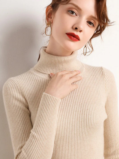 Turtleneck Knitted Cashmere Sweater for Women